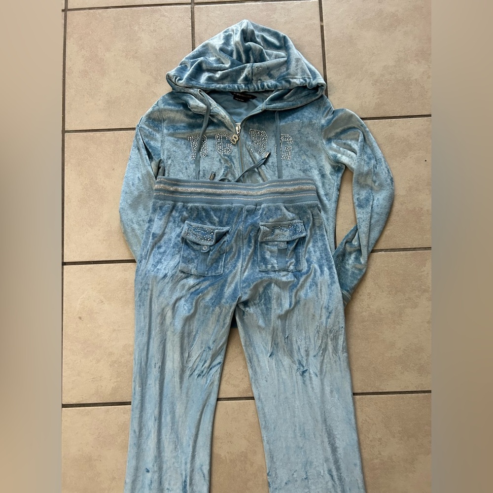 BCBG blue Velour Tracksuit with Rhinestone Details